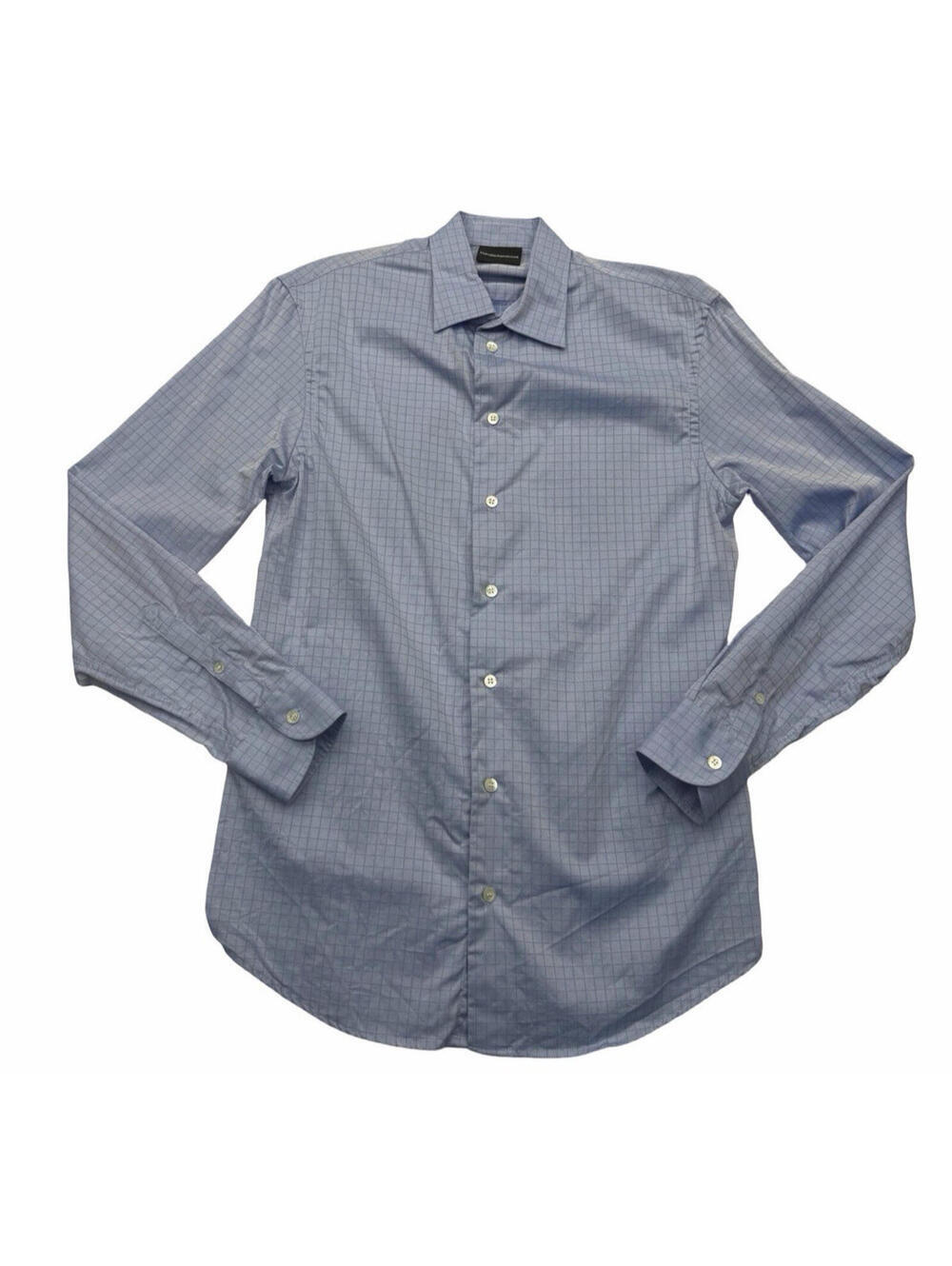 Emporio Armani Slim Fit Button Up Stretch Fabric Shirt Graph Check Blue Size S